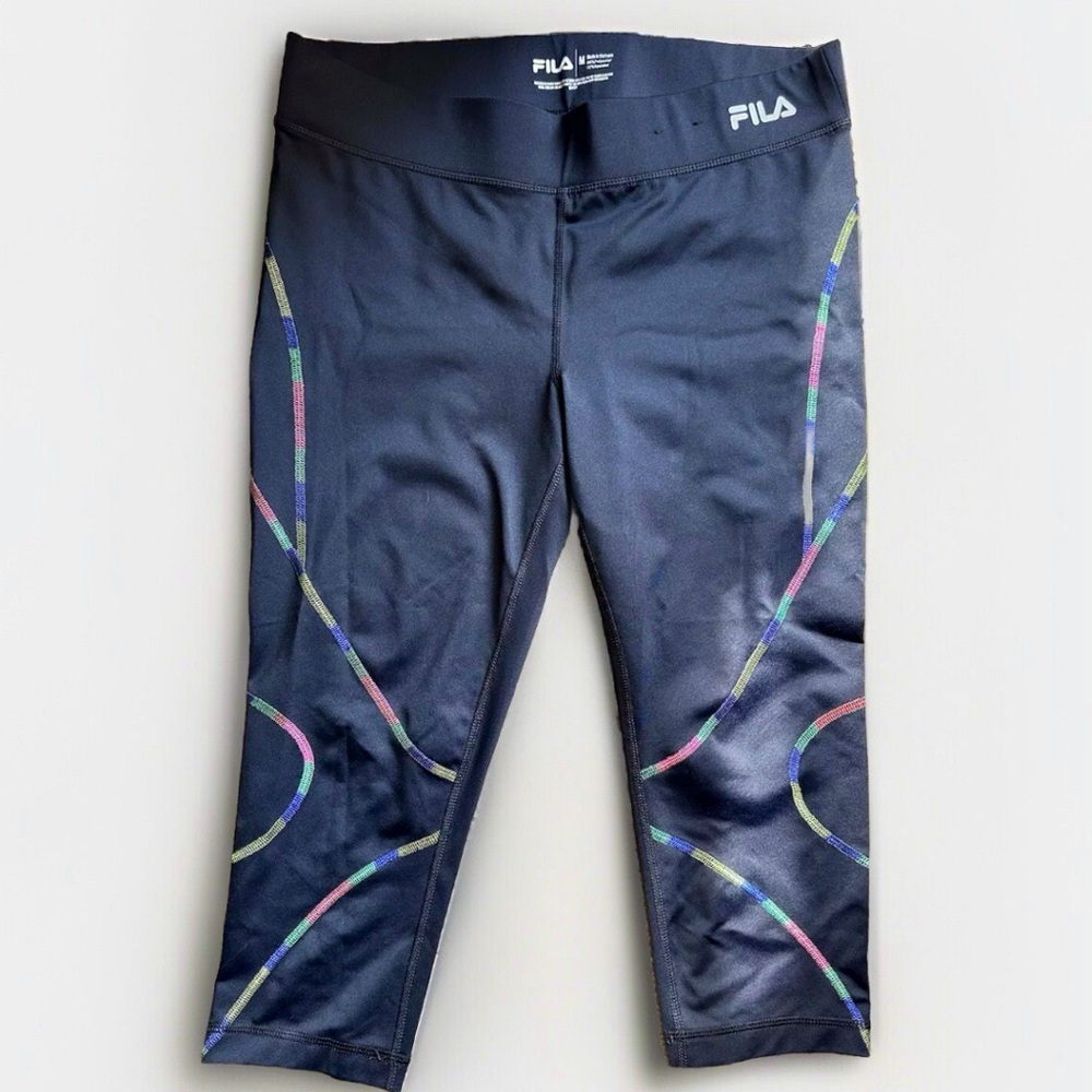 Fila Capri Women Black Medium M Mid Rise Pull On Activewear Yoga Compression
